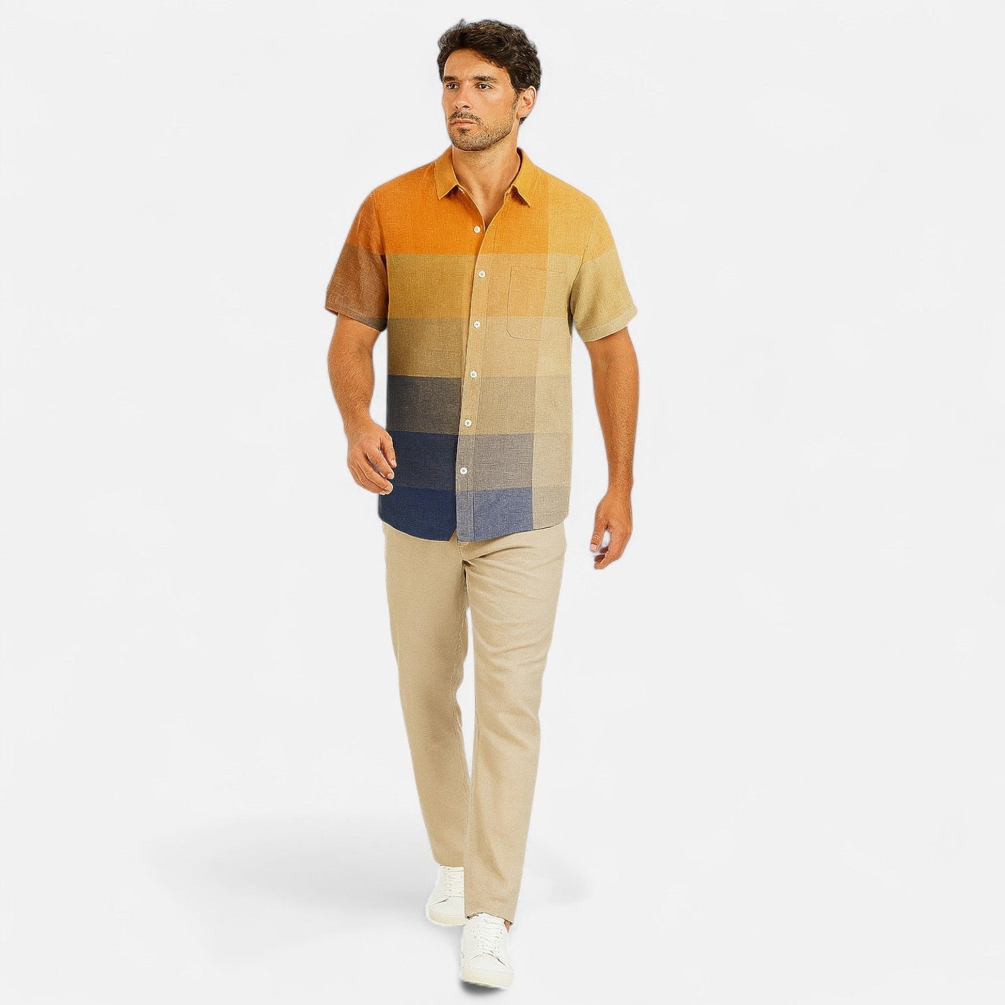 Chemise Homme en Lin à Motif Artistique – Manches Courtes, Style Décontracté et Haut de Gamme