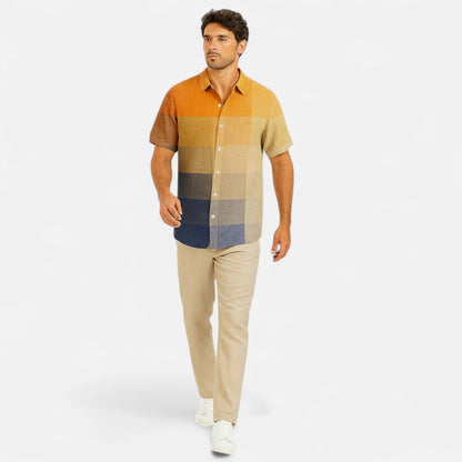 Chemise Homme en Lin à Motif Artistique – Manches Courtes, Style Décontracté et Haut de Gamme