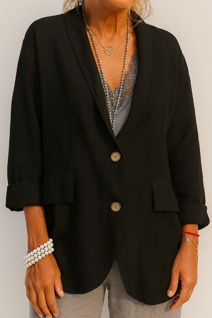 Women’s Relaxed Linen Blazer Button Detail Casual Layer Jacket