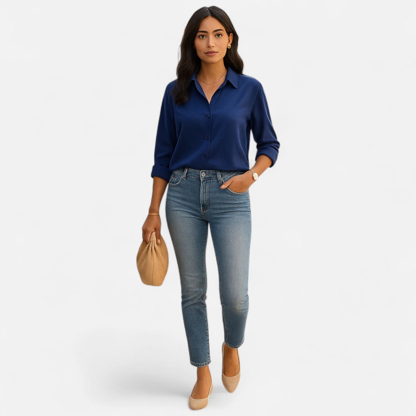Camicetta da donna con colletto classico – Silhouette fluida, stile elegante e sofisticato