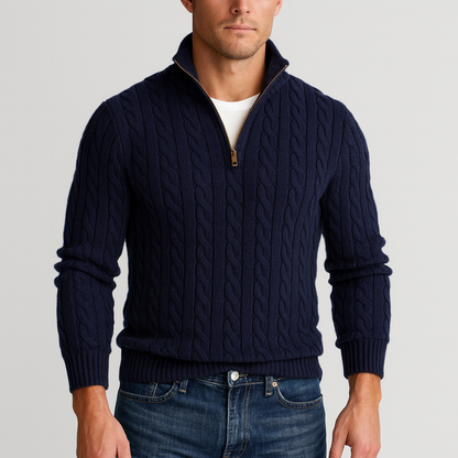 Pull de luxe pour homme à demi-zip et col montant
