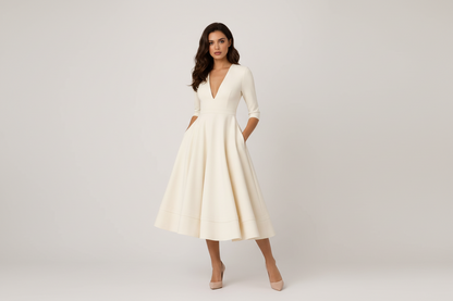 The Louisa Mae Elegant Midi Dress with V-Neck