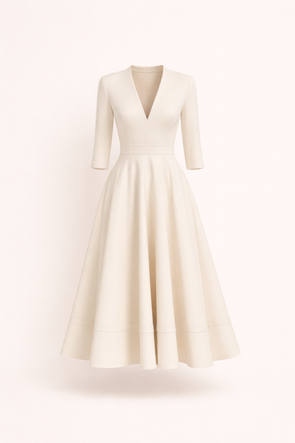The Louisa Mae Elegant Midi Dress with V-Neck