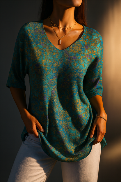 Alexandra | Women's Retro Art Print Casual Pullover Knit