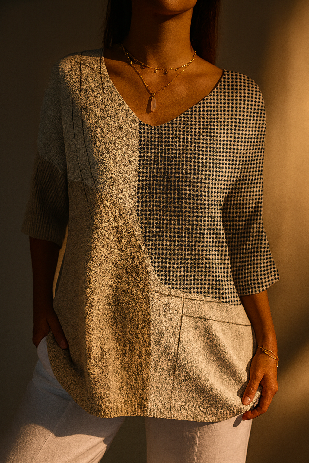Abigail | Women's Abstract Geometric Pattern Art Print Casual Knit Pullover