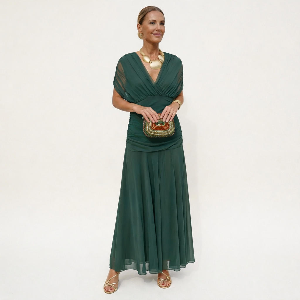 Velora | Langes Blumenkleid mit V-Ausschnitt