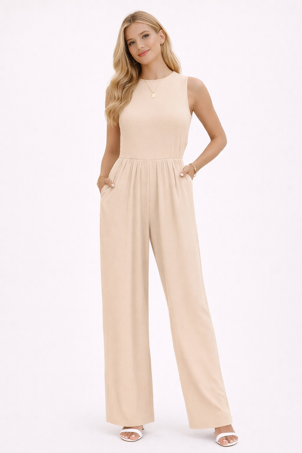 Combinaison Femme Sans Manches Pantalon Large Coupe Fluide