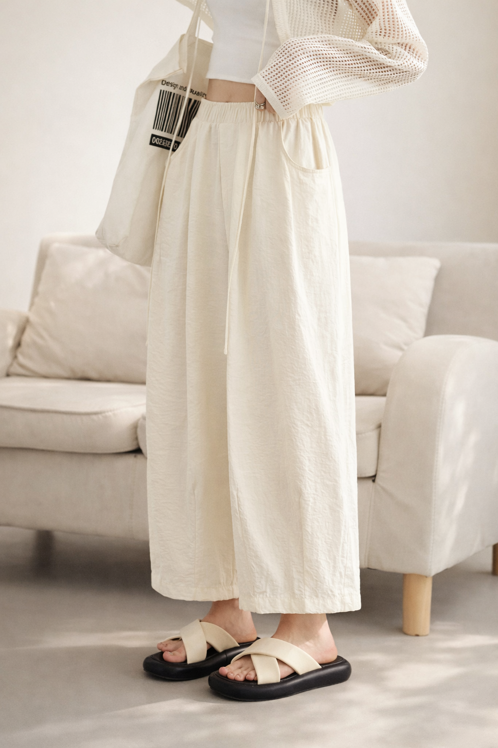 Elegante Højtaljede Bukser i Wide-Leg Design