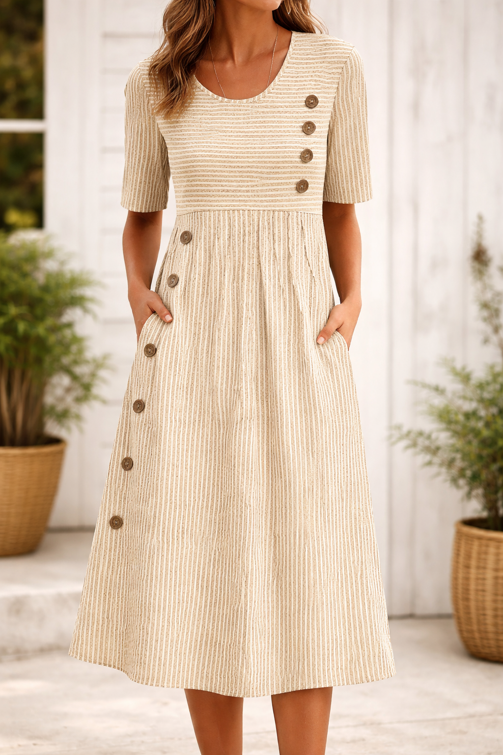 VIRELLO PARIS | Robe midi à rayures au style intemporel