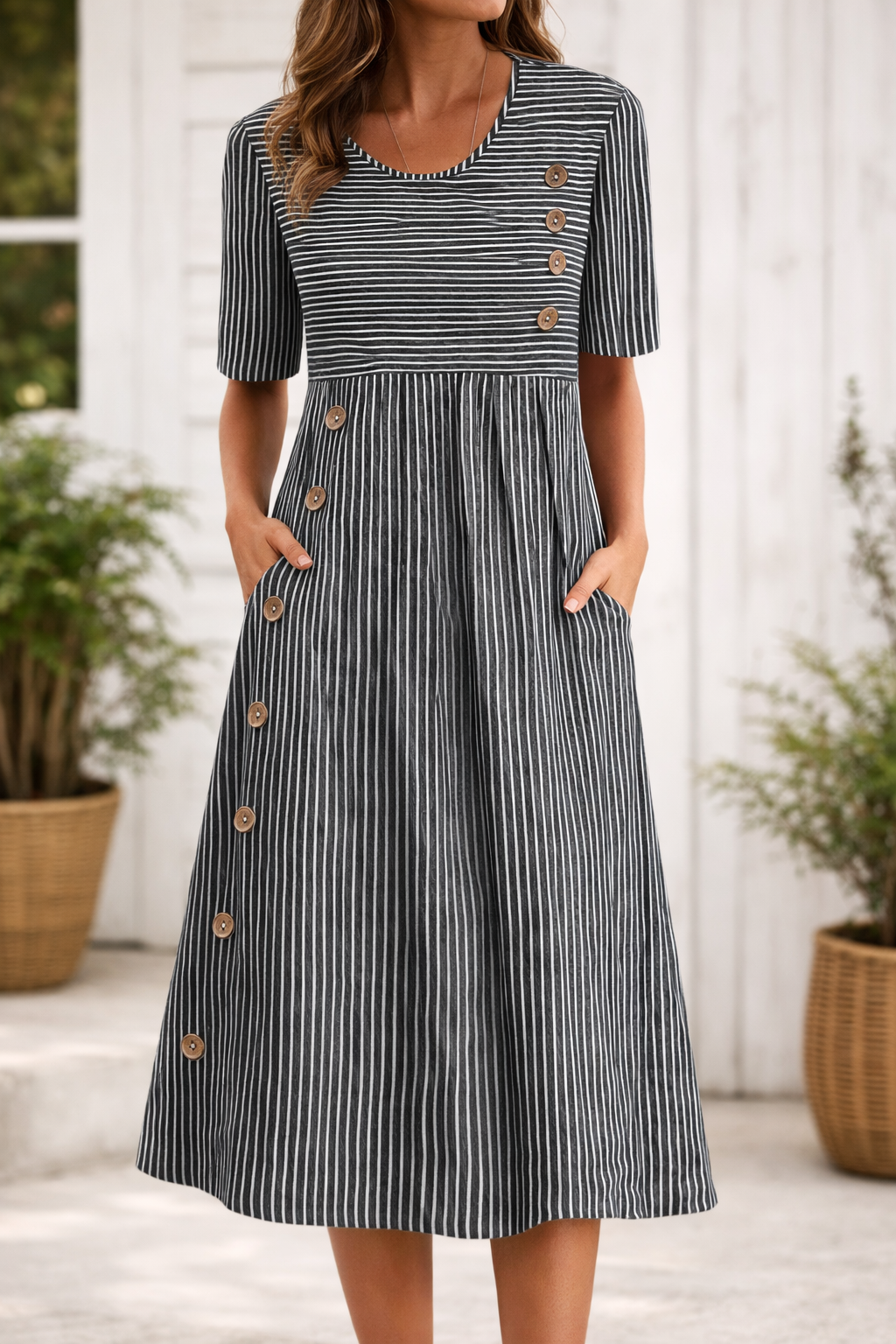 VIRELLO PARIS | Robe midi à rayures au style intemporel