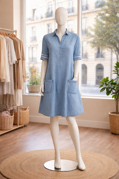 BRETAGNE™ – Relaxed Denim Shirt Dress