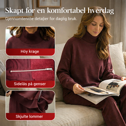 Høyhalset Sweatshirt med Sidelås & Bukse – 2-Delt Sett