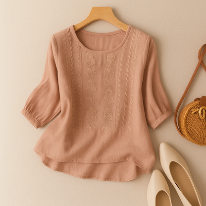 Damen Lockere Sommerbluse mit Rundhalsausschnitt | Locker