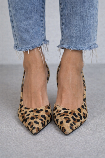 Maria | Pointed Toe Leopard Print Slingback Khaki Stiletto Heels