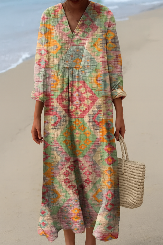 Fames | Lockeres Boho-Kleid mit Farbenfrohem Kunstdesign