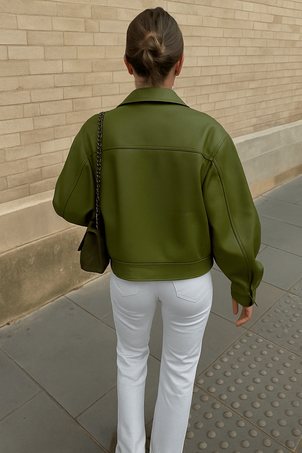 Lily-Rose - Vegan Leather Olive Green Leather Jacket In Olive Green