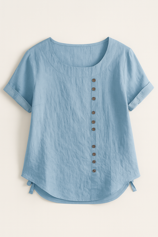 Elegant Women's Linen Blouse with Button-Front Closure