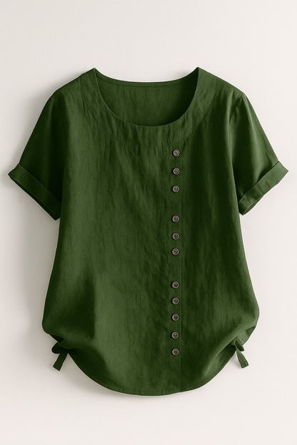 Women's Linen Button-Front Blouse - Lightweight, Breathable and Elegant