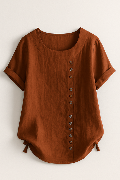 Women's Linen Button-Front Blouse - Lightweight, Breathable and Elegant