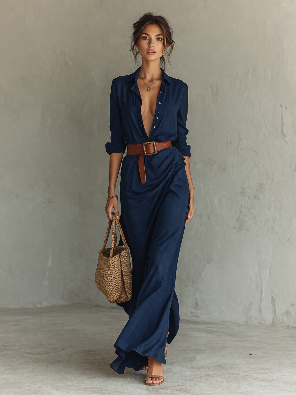 Marika – Women's Belted Linen Maxi Shirt Dress