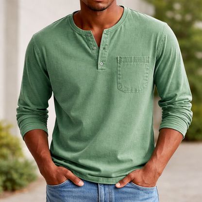 Men's Henley Shirt | Casual Style | Long Sleeve Cotton
