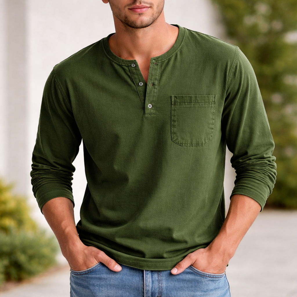 Men's Henley Shirt | Casual Style | Long Sleeve Cotton