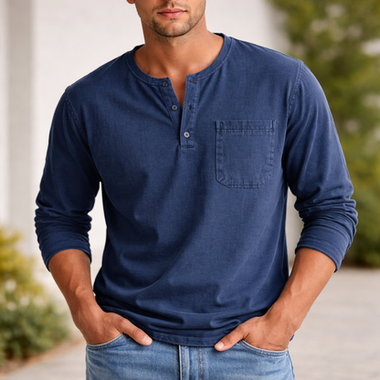 Men's Henley Shirt | Casual Style | Long Sleeve Cotton