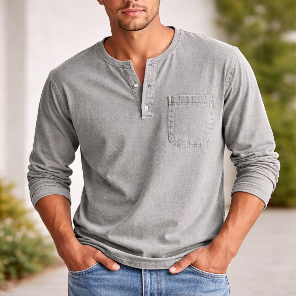 Men's Henley Shirt | Casual Style | Long Sleeve Cotton