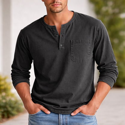 Men's Henley Shirt | Casual Style | Long Sleeve Cotton