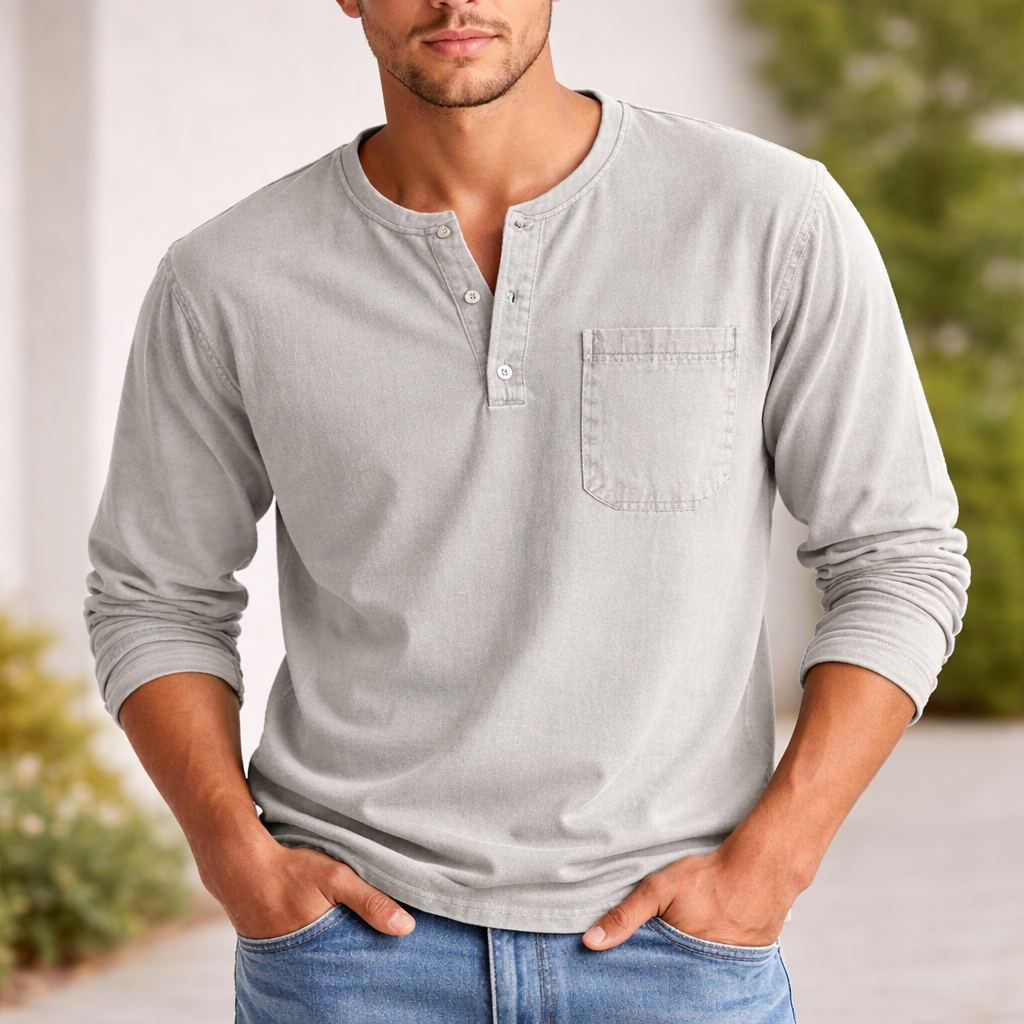 Men's Henley Shirt | Casual Style | Long Sleeve Cotton