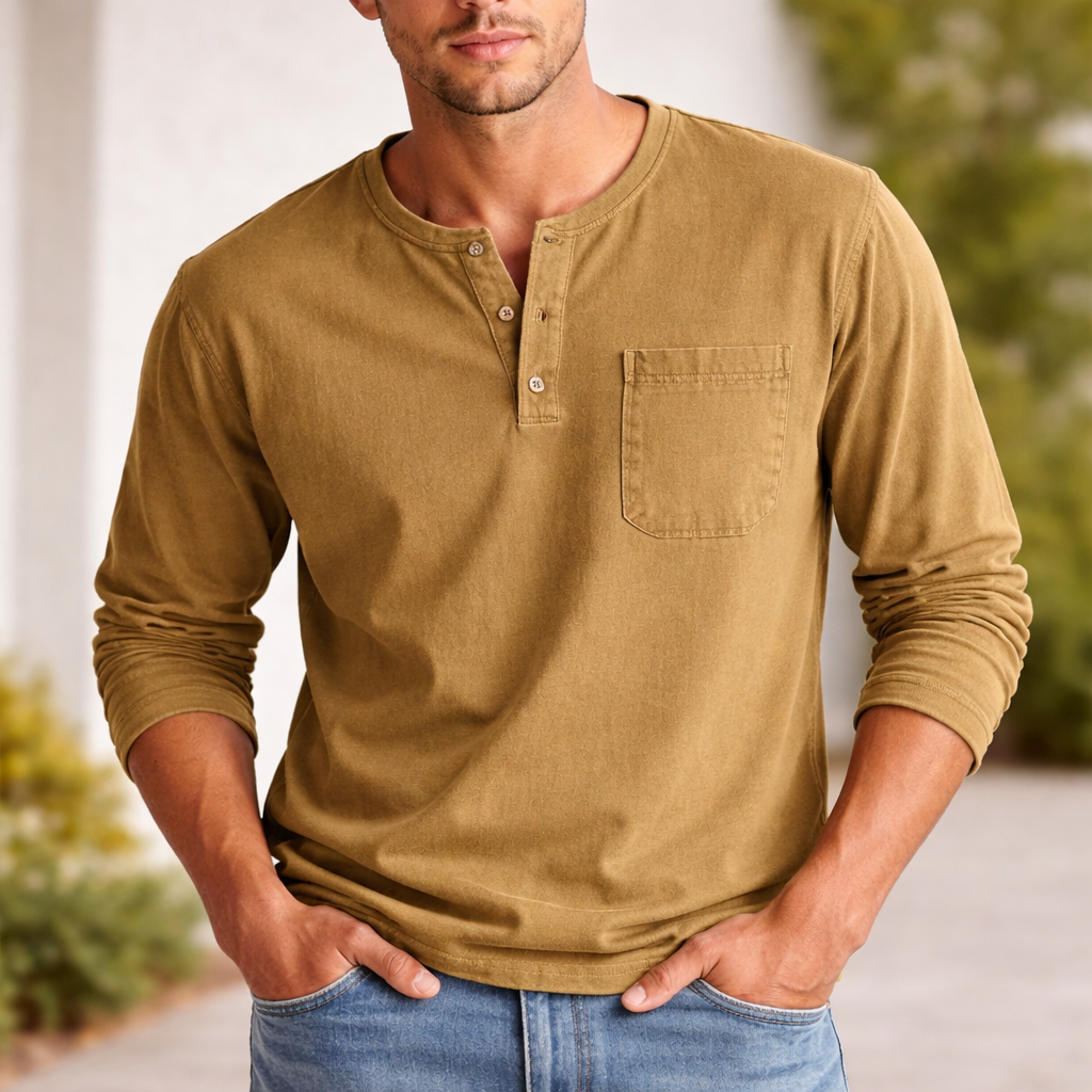 Men's Henley Shirt | Casual Style | Long Sleeve Cotton