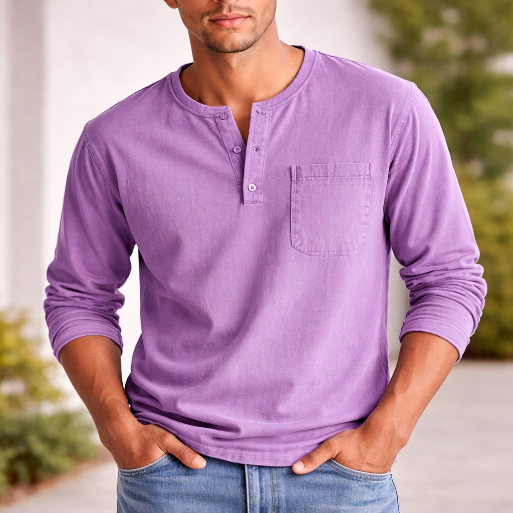 Men's Henley Shirt | Casual Style | Long Sleeve Cotton