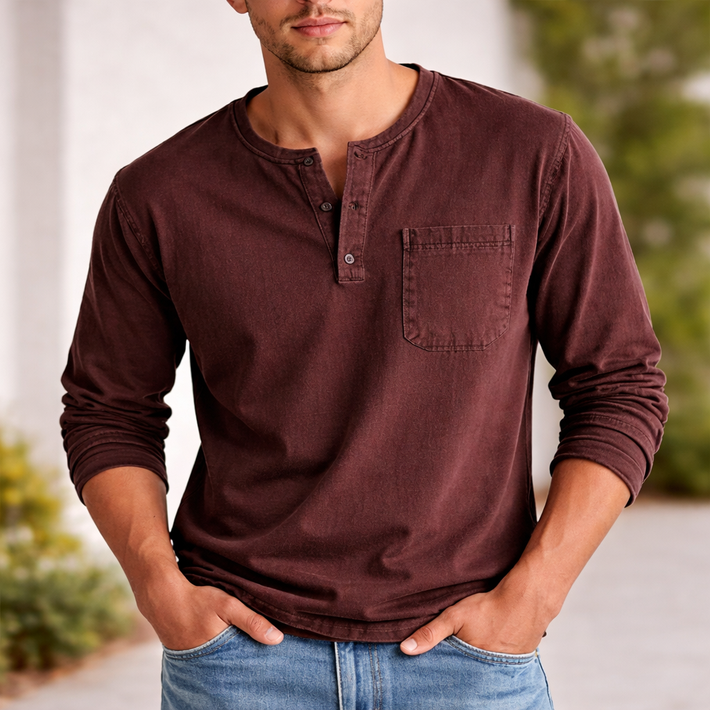 Men's Henley Shirt | Casual Style | Long Sleeve Cotton
