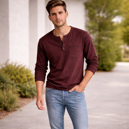 Men's Henley Shirt | Casual Style | Long Sleeve Cotton