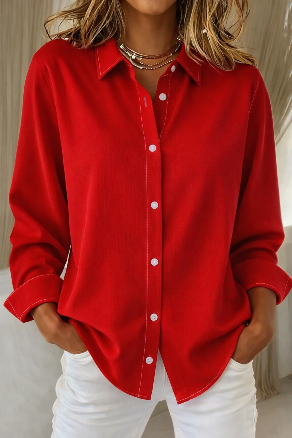 Grace | Women Casual Button Front Relaxed Fit Blouse
