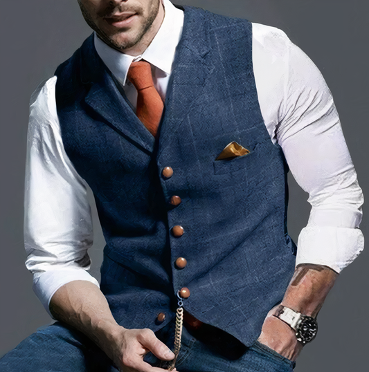 Checked Men's Waistcoat With Notch Lapel - Aubrey