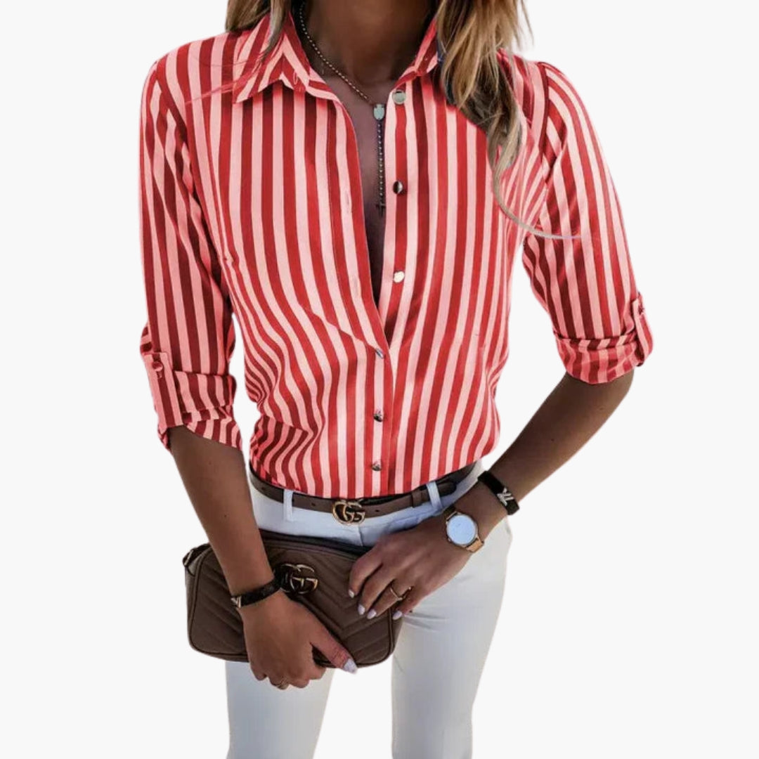 Élodie Gestreepte Damesblouse met Knoopsluiting