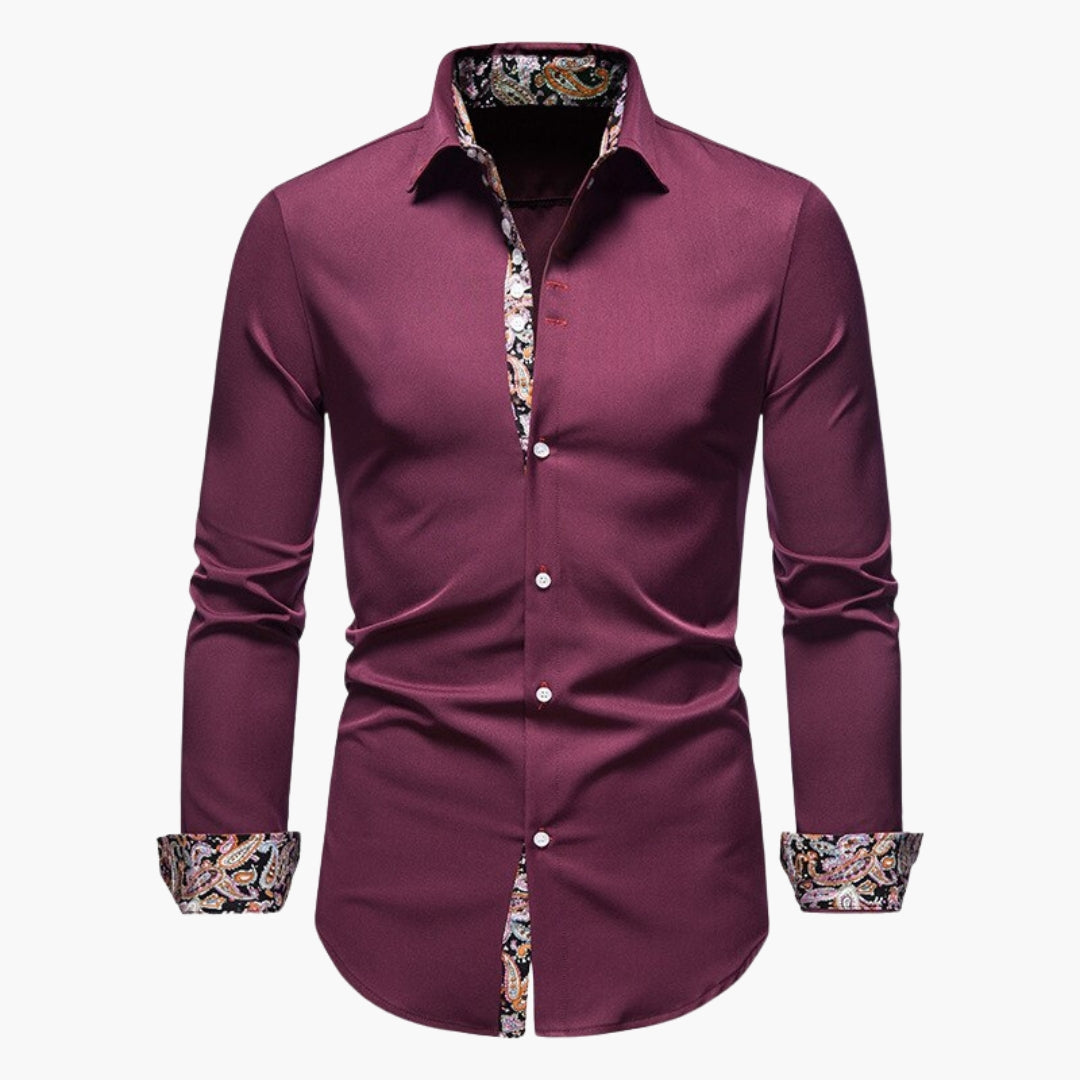 Men's slim fit shirt with patterned collar and cuffs