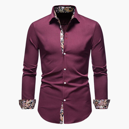 Men's slim fit shirt with patterned collar and cuffs