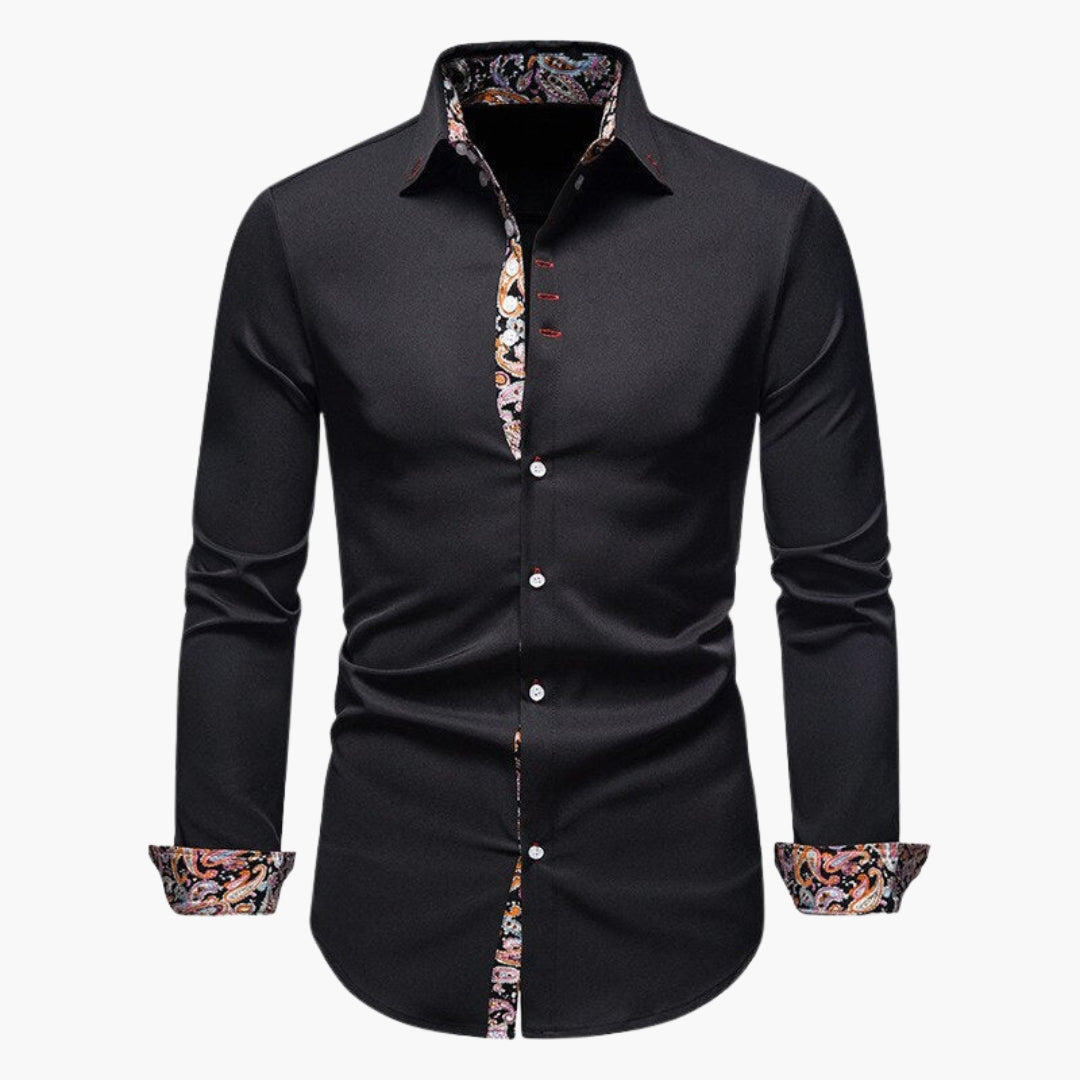 Men's slim fit shirt with patterned collar and cuffs