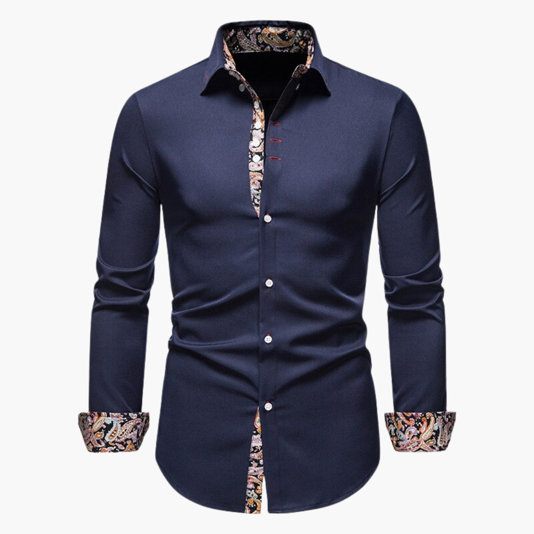 Men's slim fit shirt with patterned collar and cuffs