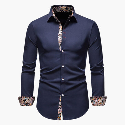 Men's slim fit shirt with patterned collar and cuffs