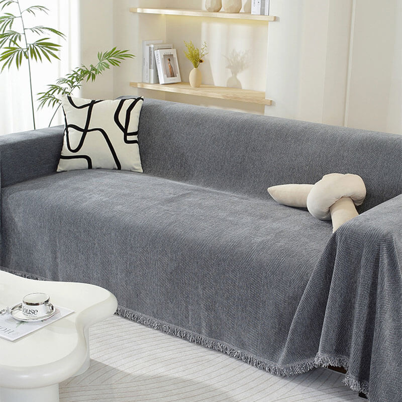 Sofa Throw Chenille Herringbone Tassel Blanket Cover Large 70.9x165.4in Pet Protection Couch Blanket Wrap | Koossa