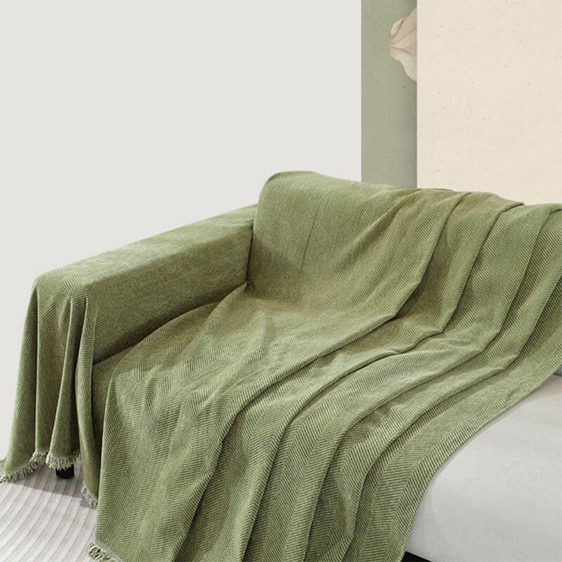 Sofa Throw Chenille Herringbone Tassel Blanket Cover Large 70.9x165.4in Pet Protection Couch Blanket Wrap | Koossa