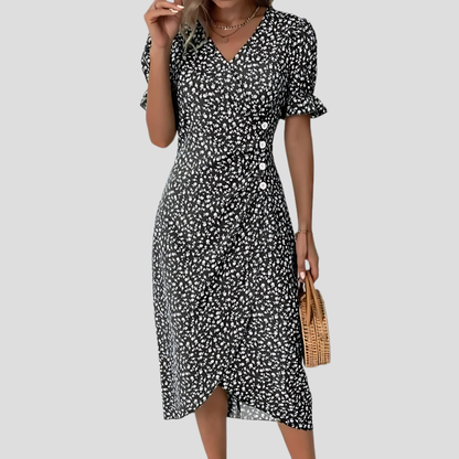 Chloe | Women Summer Midi Dress Floral Print V-Neck Wrap Front Side Buttons