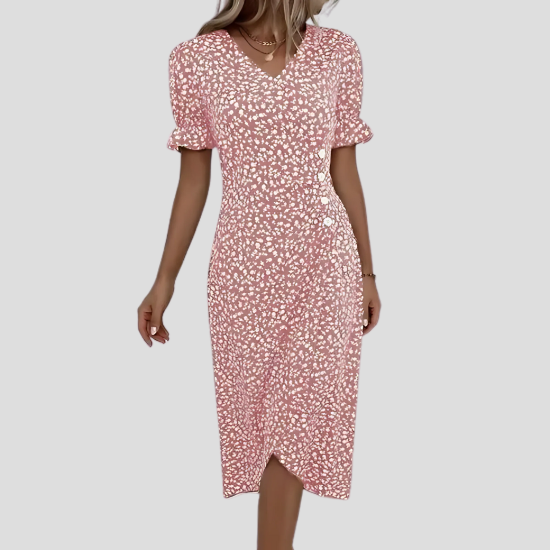 Chloe | Women Summer Midi Dress Floral Print V-Neck Wrap Front Side Buttons