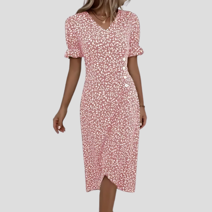 Chloe | Women Summer Midi Dress Floral Print V-Neck Wrap Front Side Buttons