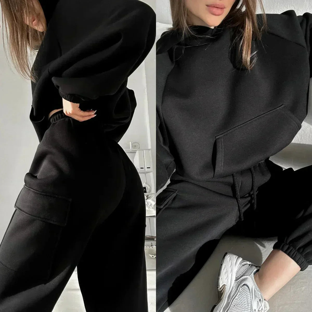 Jasmine | Women Cargo Pocket bluza z kapturem i Joggers set
