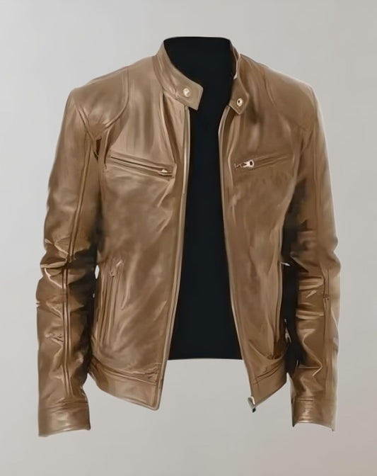 Men’s Shiny Leather Jacket – Stylish Durable Comfortable Zip Up Casual Smart Everyday Outerwear