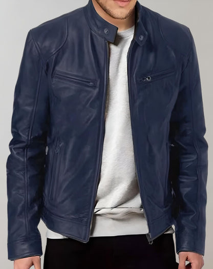 Men’s Shiny Leather Jacket – Stylish Durable Comfortable Zip Up Casual Smart Everyday Outerwear